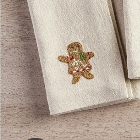 Gingerbread Embroidered Cotton Napkins - Set of 4 | Pottery Barn NWT - Picture 3 of 5